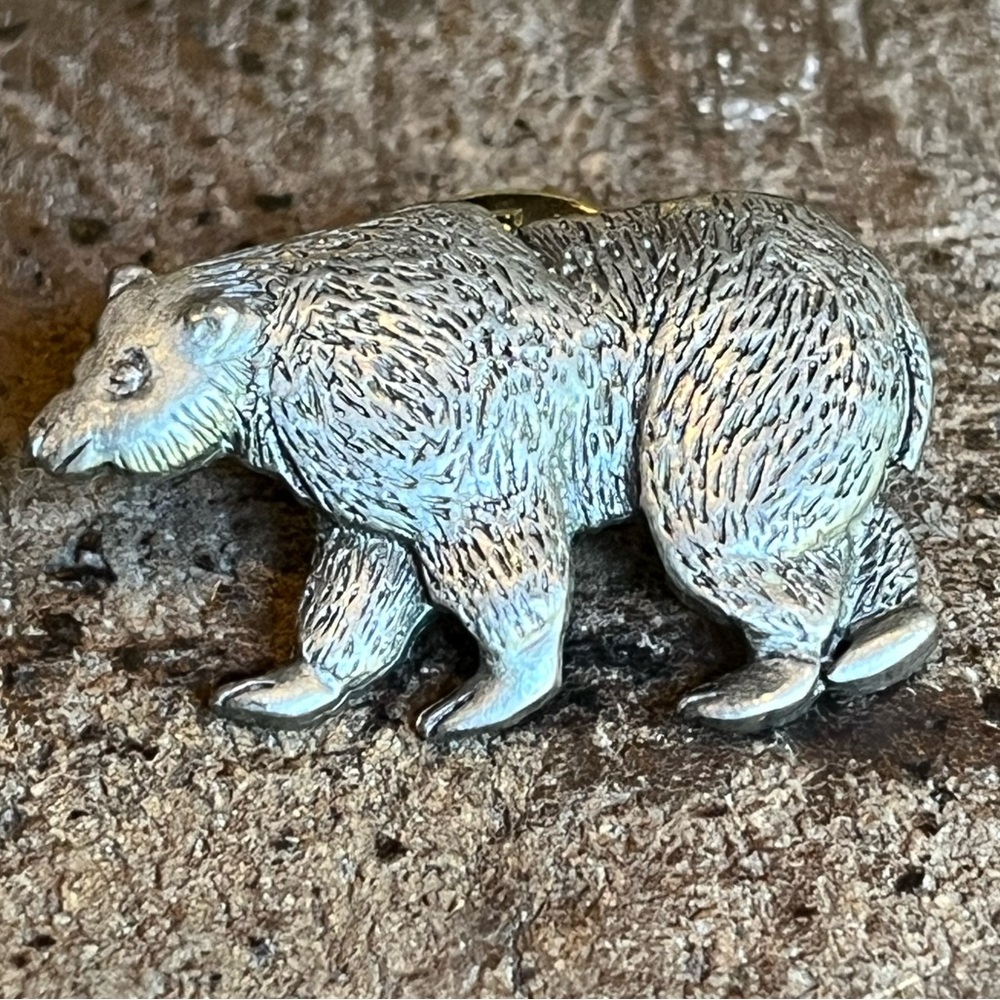 Vtg JJ Jonette Jewelry Bear Silver Pewter Signed Pin